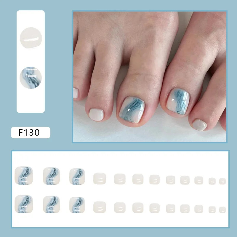 24pcs Glitter Fake Toenails Reusable Full Cover Acrylic Foot Nail Tips
