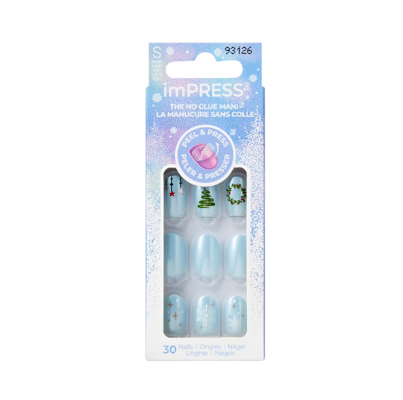 imPRESS Press On Nails Festive Holiday Frosty Blue Christmas No Glue Manicure