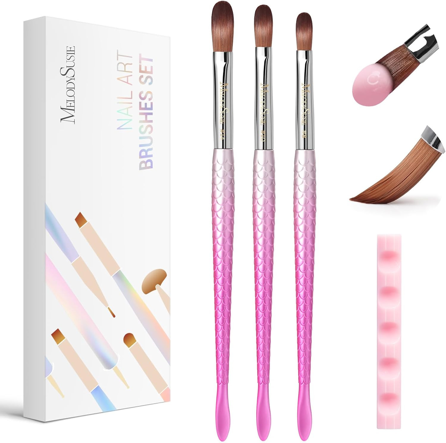 3Pcs Acrylic Nail Brush Set, Size 8/10/14 with Brush Holder, Nail Art Brushes…