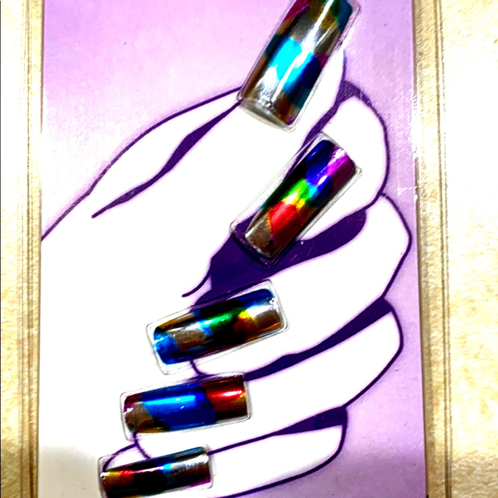 Holographic Press On Nails 2 Sets Multi-Color Party Tie Dye 20 Nails 24 Tabs New