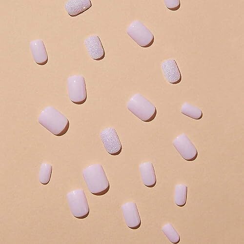Pink Press on Nails Short Square Nude Fake Nails with Glitter Design Glue on