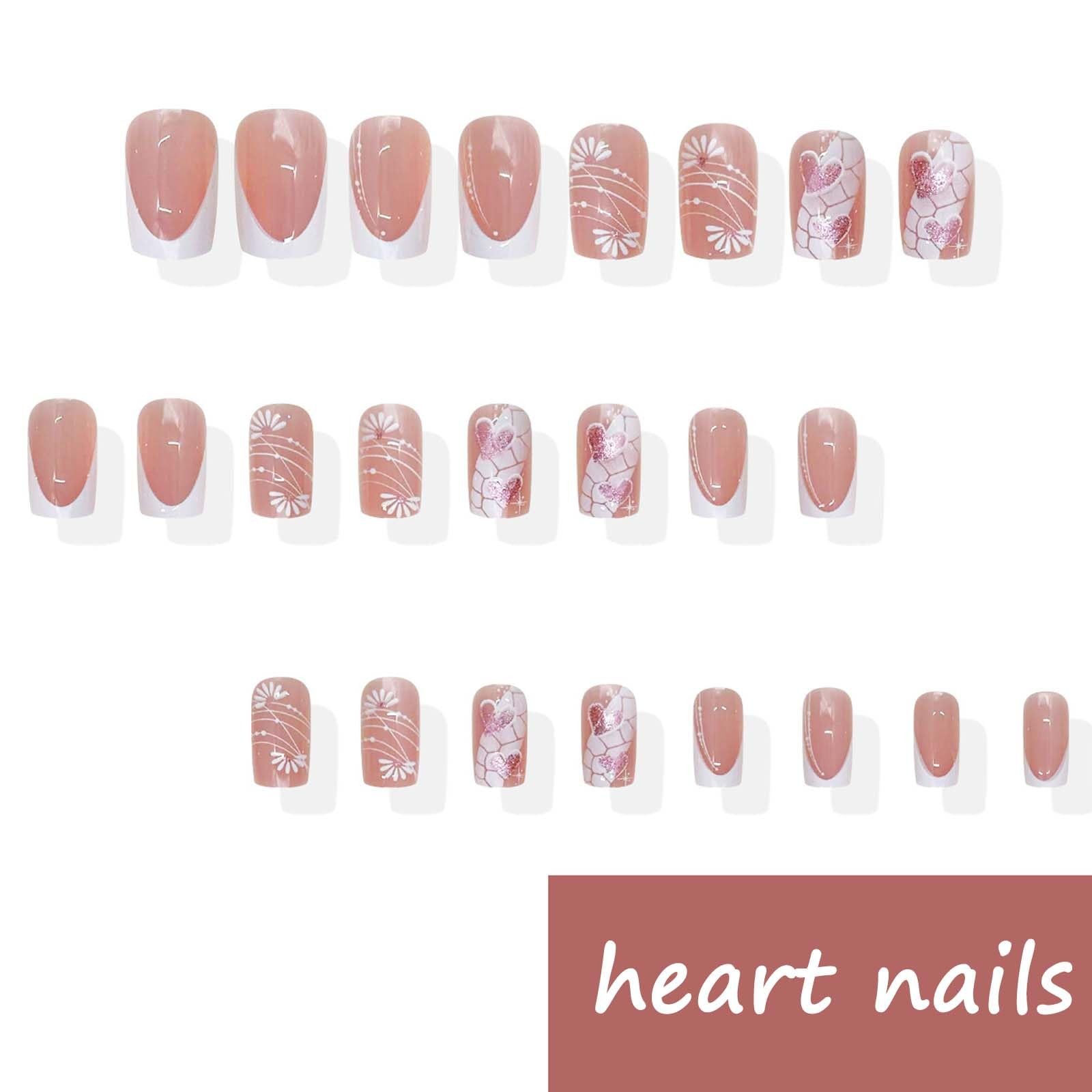 24Pcs Valentines French Tip Press on Nails Short Square Glitter Heart Fake Na…