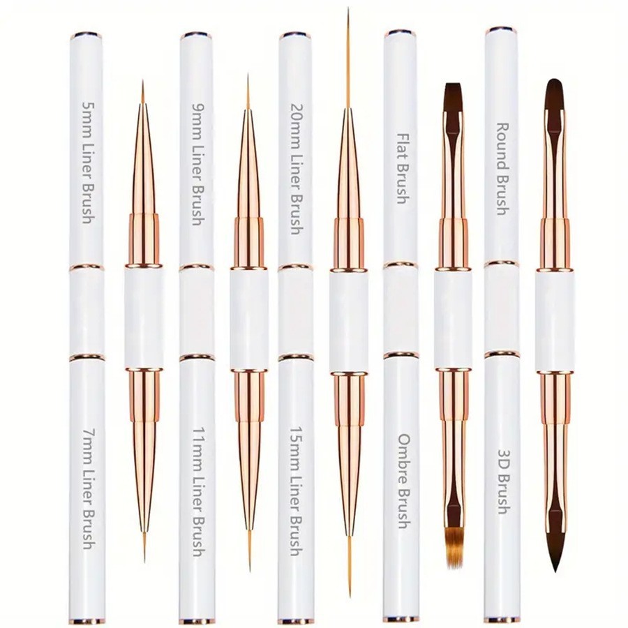 5Pcs Metal Nail Art Brushes Set Flat Liner Painting Carving Manicure Pen Brush