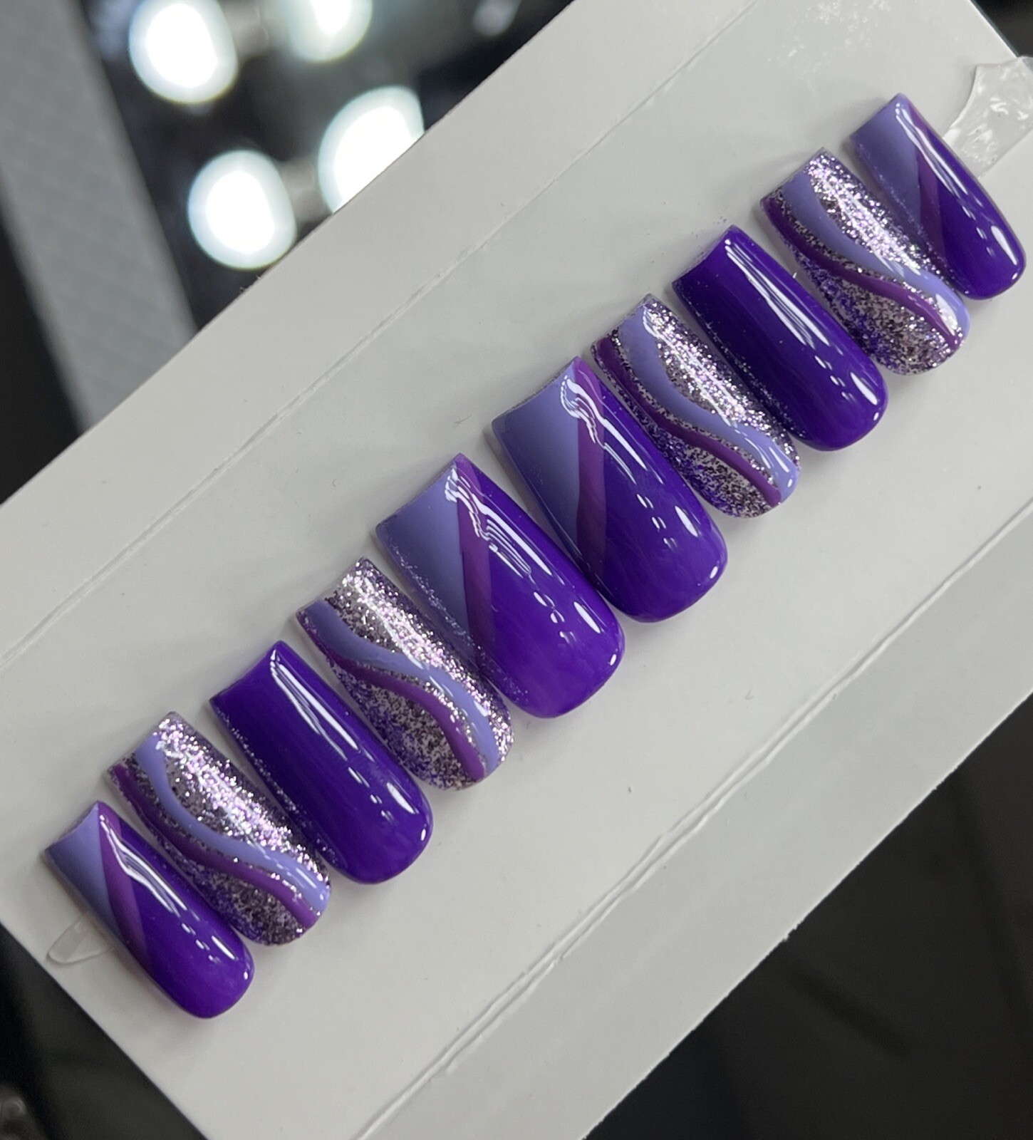 🤍 CUSTOM Hard Gel Press On Nails, Purple Glitter BLING 10p FULL SET W Kit