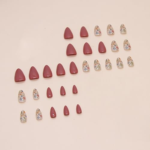 Almond Nails Press on Nails Medium Flower False Nails Colorful Floral Design
