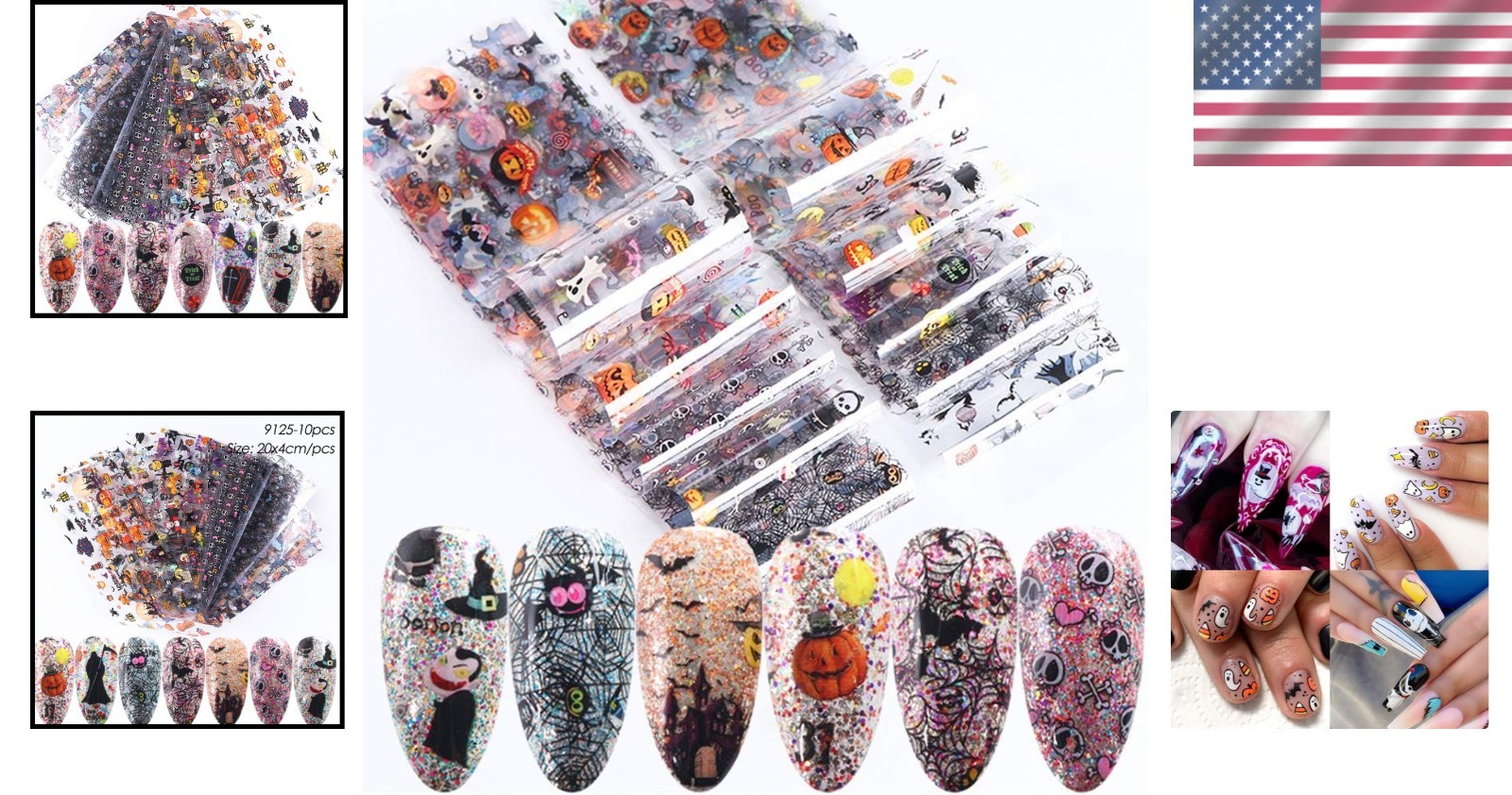 10-Piece Halloween Nail Foil Set – Spooky Cat & Pumpkin Designs for Art Lovers