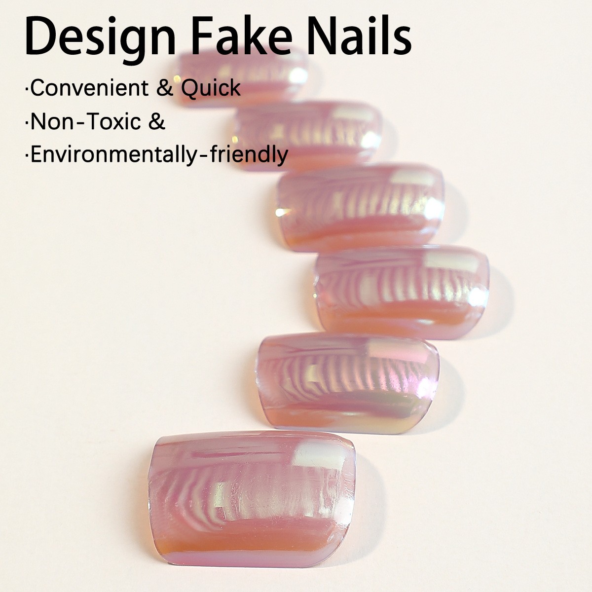 Square Pink Chrome Press On Nails | Glossy Mirror Shiny Elegant False Nails