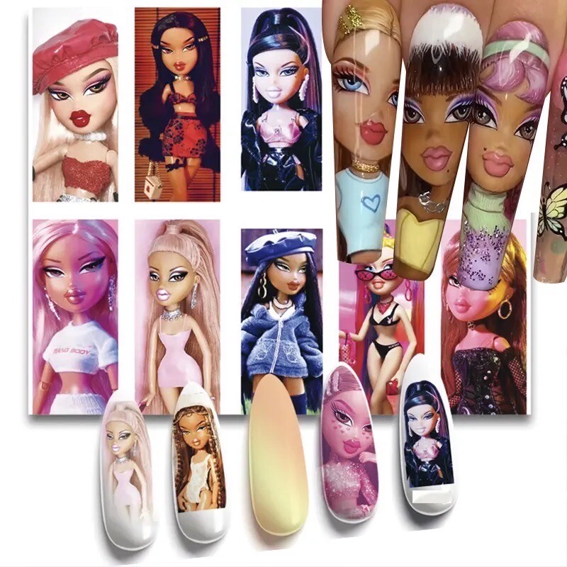 Bratz Doll Cartoon Nail Decals Water Slide Nail Art DIY Baddie Cash Nail Wrap 12