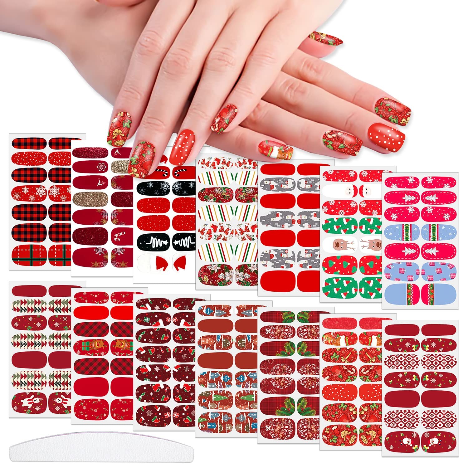 14 Pcs 196 Tips Christmas Nail Stickers Full Nail Wraps For Women Girls Chris…