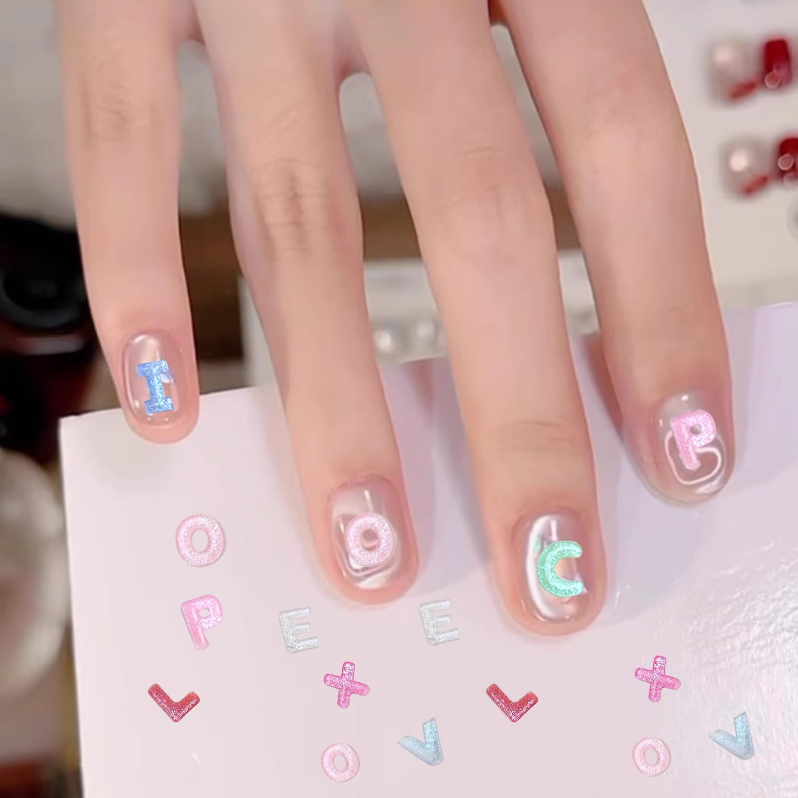 250Pcs Letter Nail Art Charms, Resin Flatback Alphabet Nail Gems Accessories