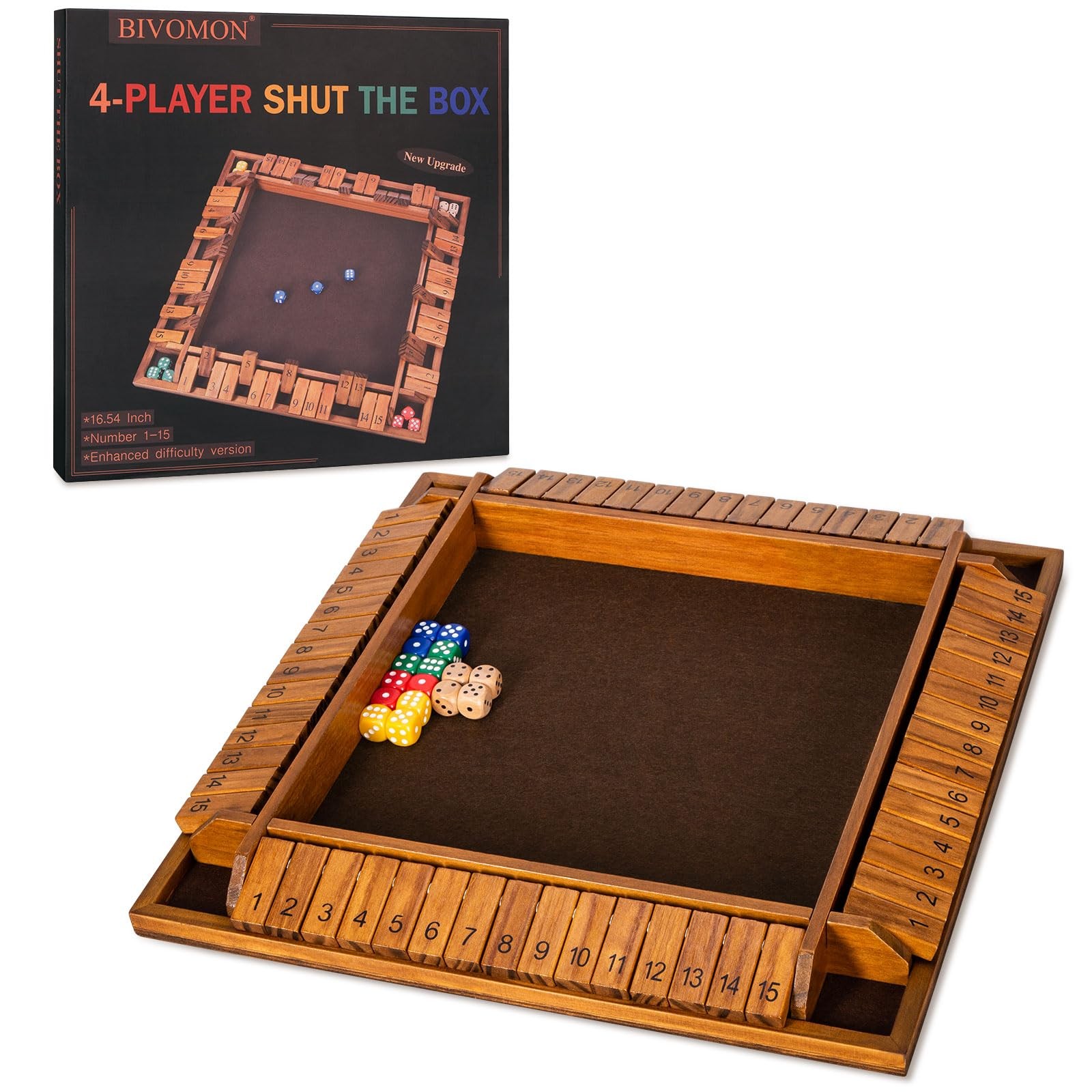 BIVOMON Upgraded 16.54’’ Shut The Box Dice 16.54 x x 1.77 inches, Brown