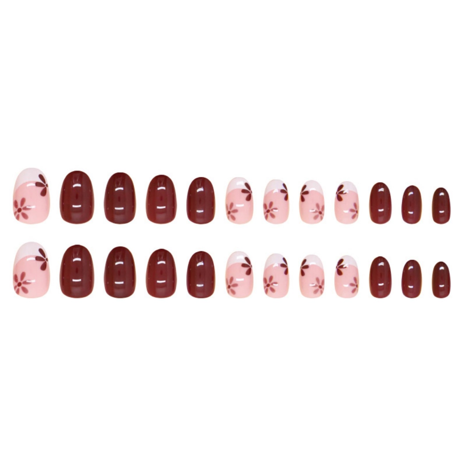 Walnut Brown Press on Nails Almond Fake Nails with Glue Glossy Flower False N…