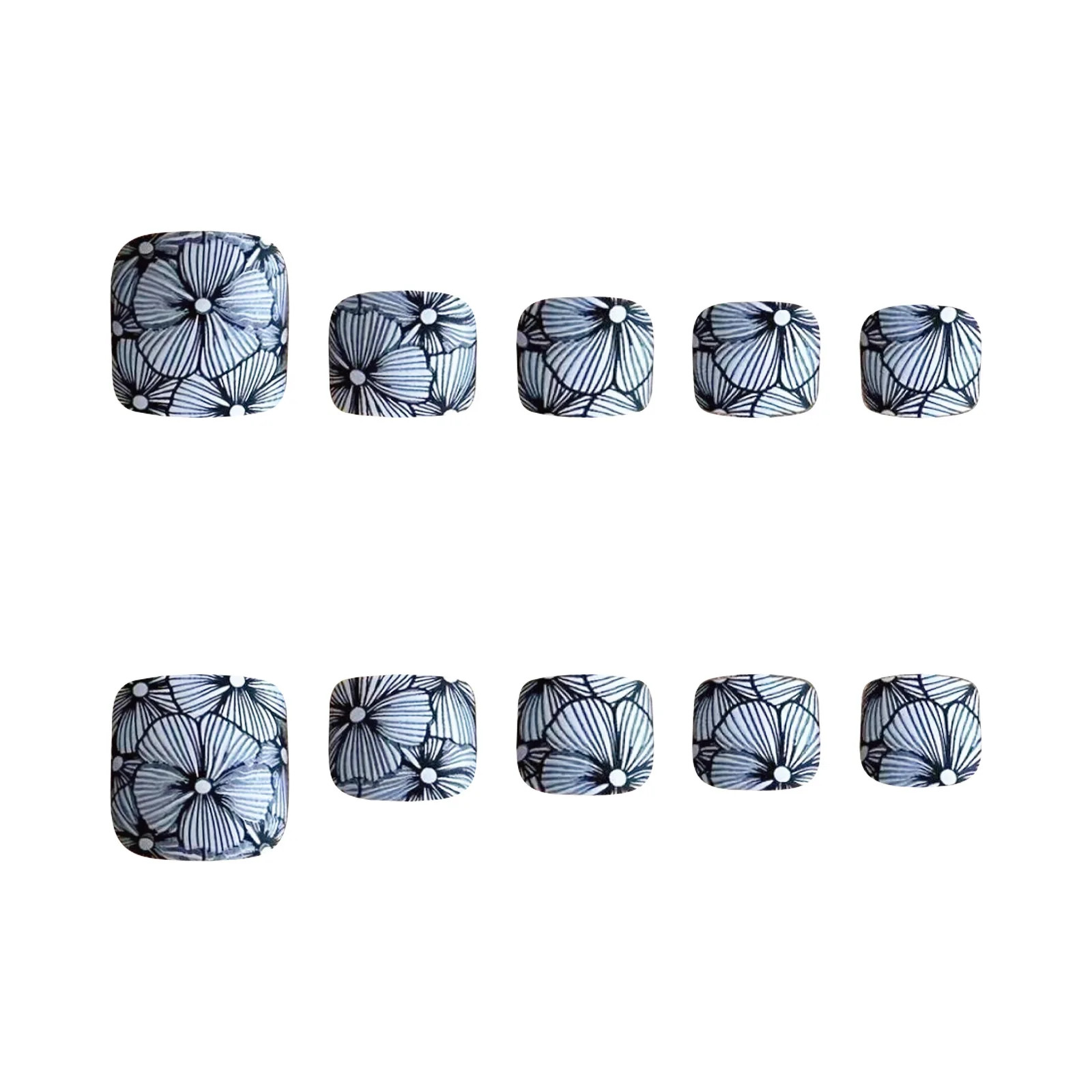 24pcs Matte Black Leaf Flower False Toenails Press on Toe Nails