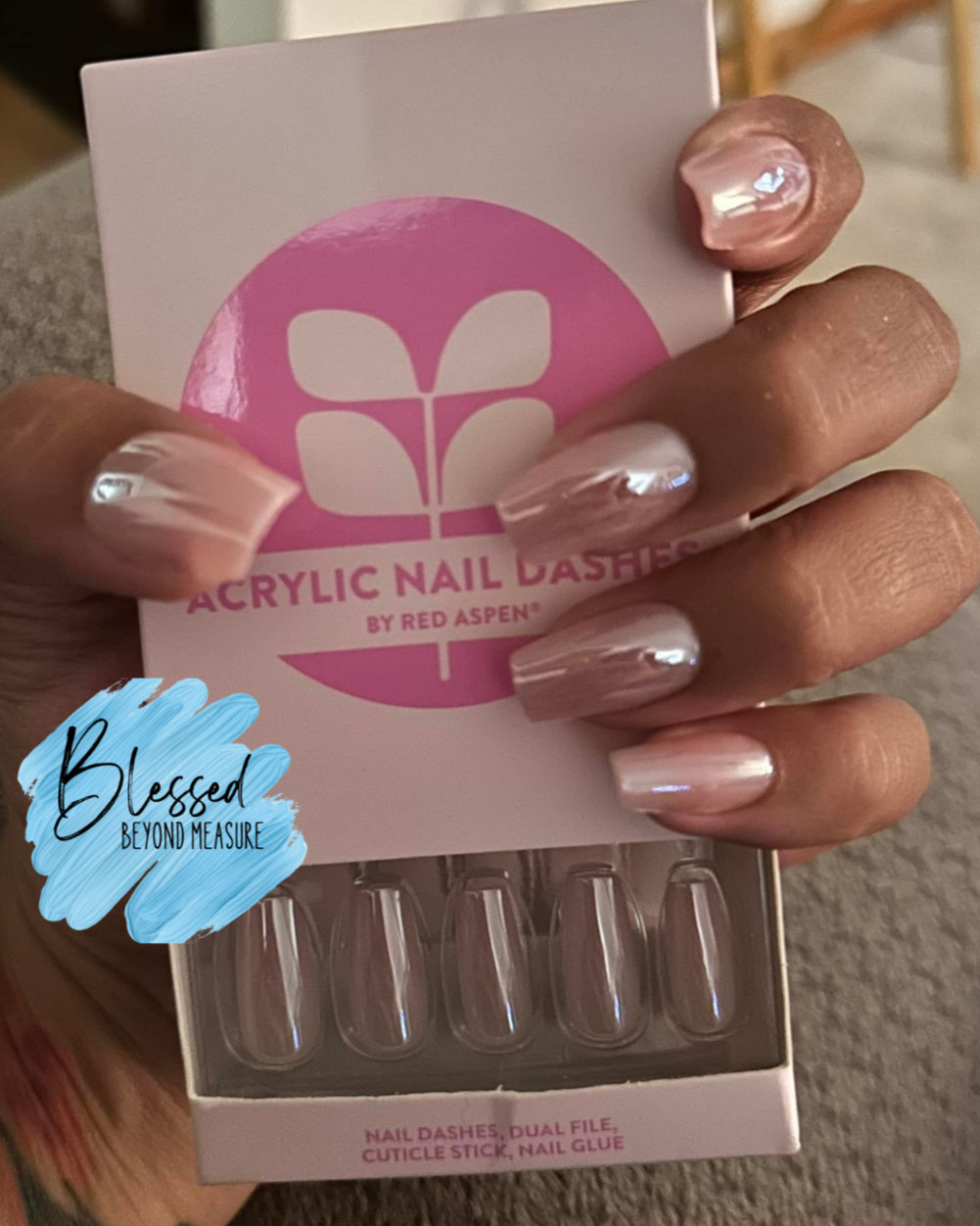 Red Aspen Press On Nails~Inspiring Ida~ACRYLIC~Long~Coffin~Pink~Glazed~Shiny