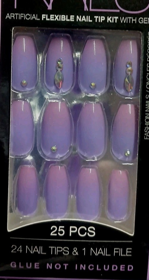 L.A. Colors Fashion Nails 24 Glue On Nails Medium Length Coffin Tip*Purple Ombre