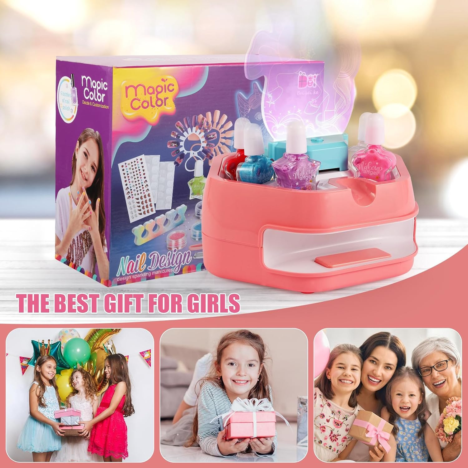 Unicorn Water-Based Nail Art Kit for Girls 6-12 | Complete Salon Set with Mini D