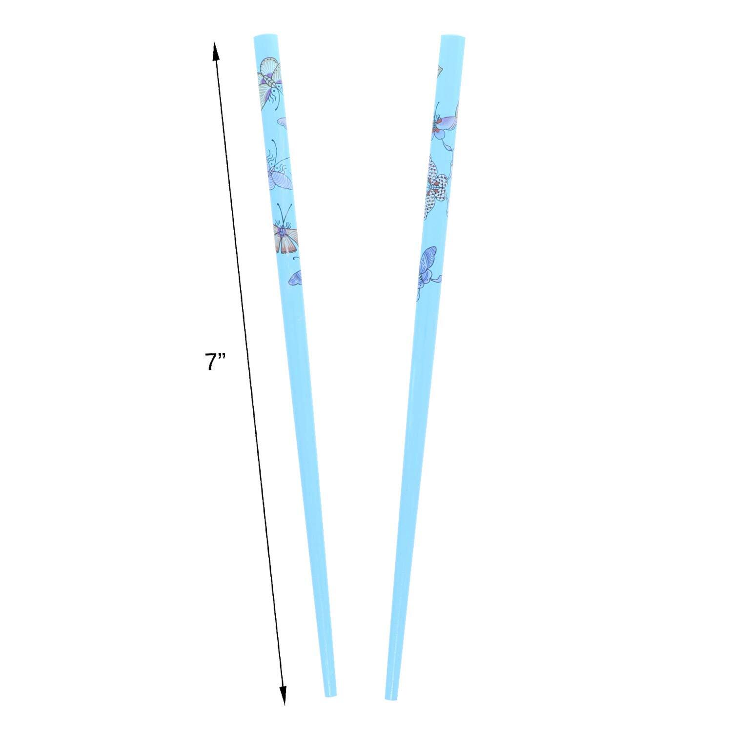 Set of Two Women’s Wooden Hair Sticks With Butterflies Chopsticks Light Blue