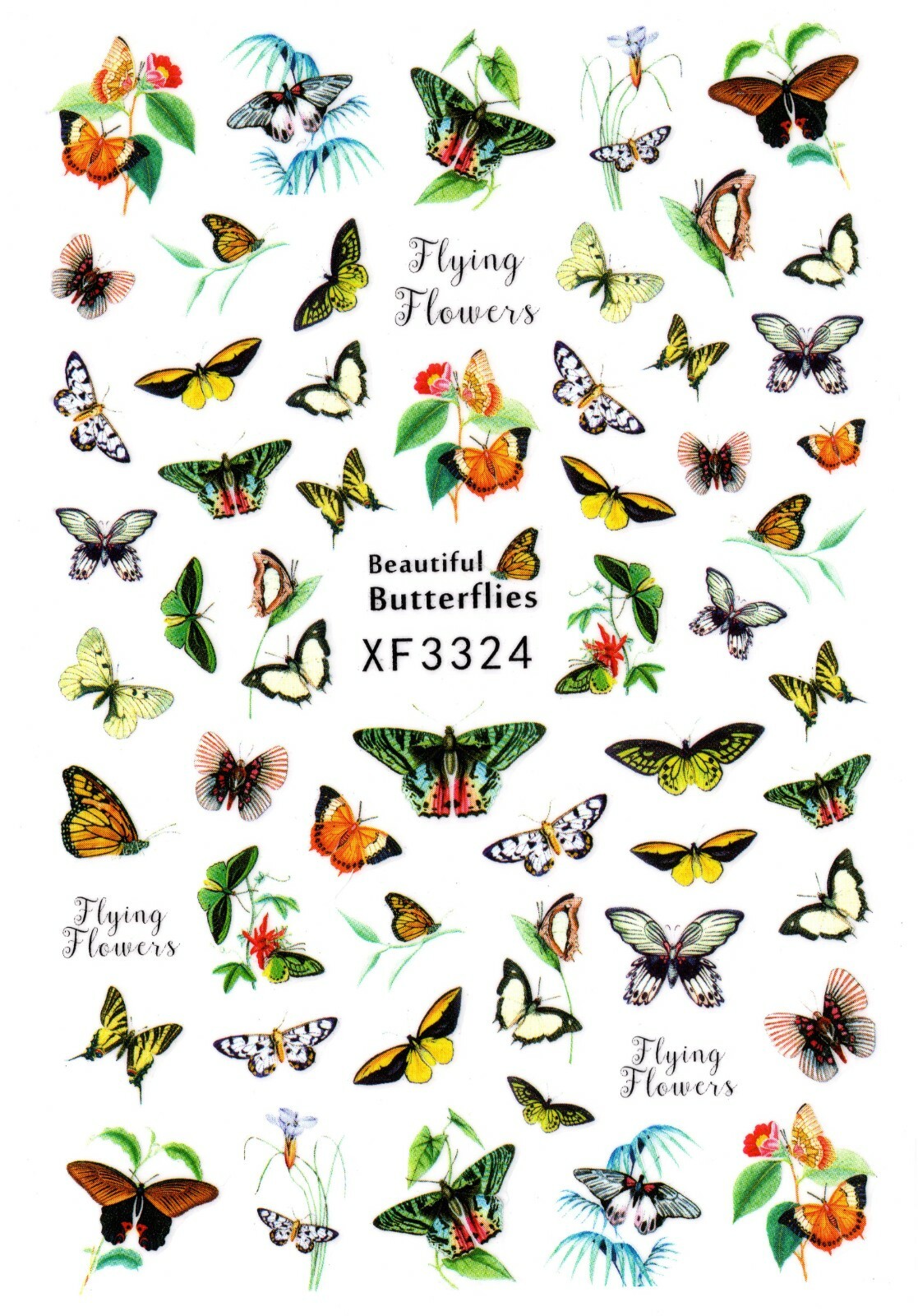 Nail Art 3D Decal Stickers beautiful pink yellow white green butterfly XF3324