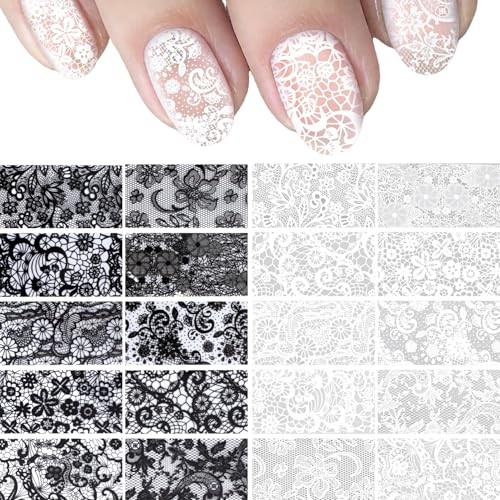 20 Rolls Lace Nail Foil Transfer Sheets, 2 Boxes Lace Nail Foil Stickers,