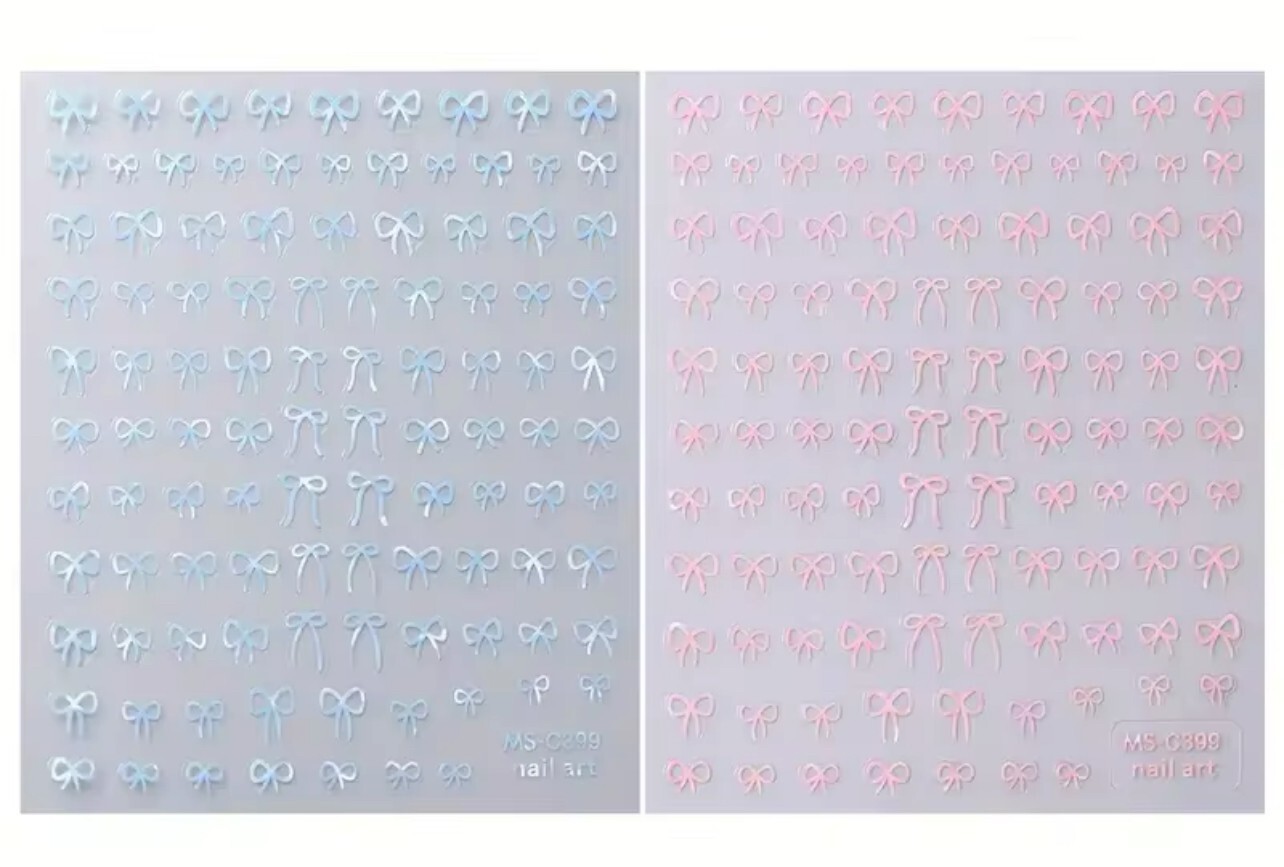 Minimalist Bow Nail Art Stickers Decal Black White Blue Pink Ribbon Gel Nails