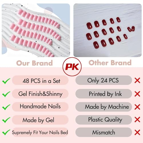 48Pcs Hot Pink Press on Nails Short Square Fake Nails, square glossy hot pink