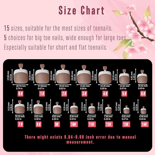Toe Nail Press On Kit 270 Pcs – French Tip Acrylic Soft Gel Toes, 9 Colors Matte