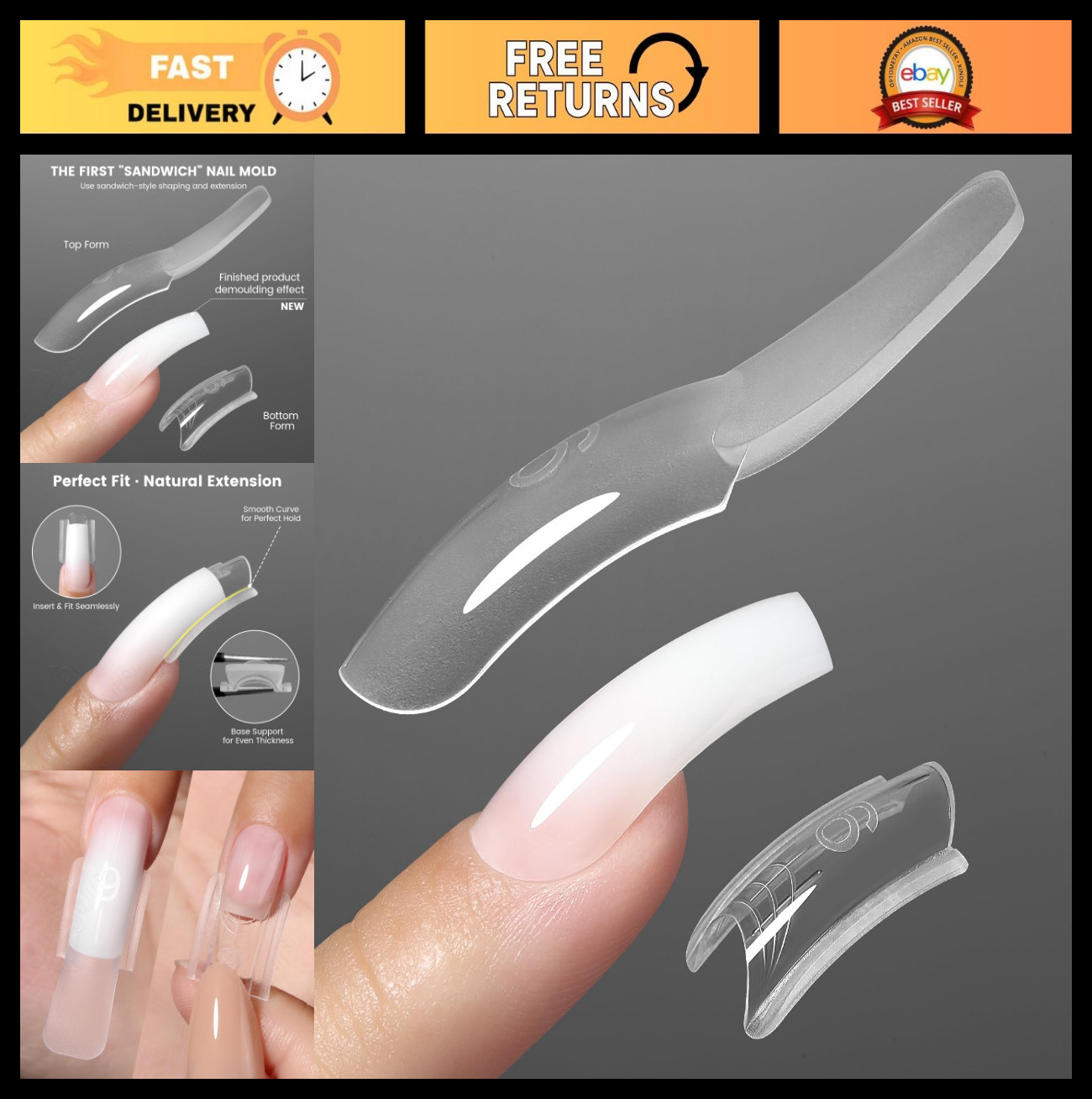 Dual Nail Forms for Builder Gel – 240Pcs, 15 Sizes, Poly Gel Nail Mold for Home
