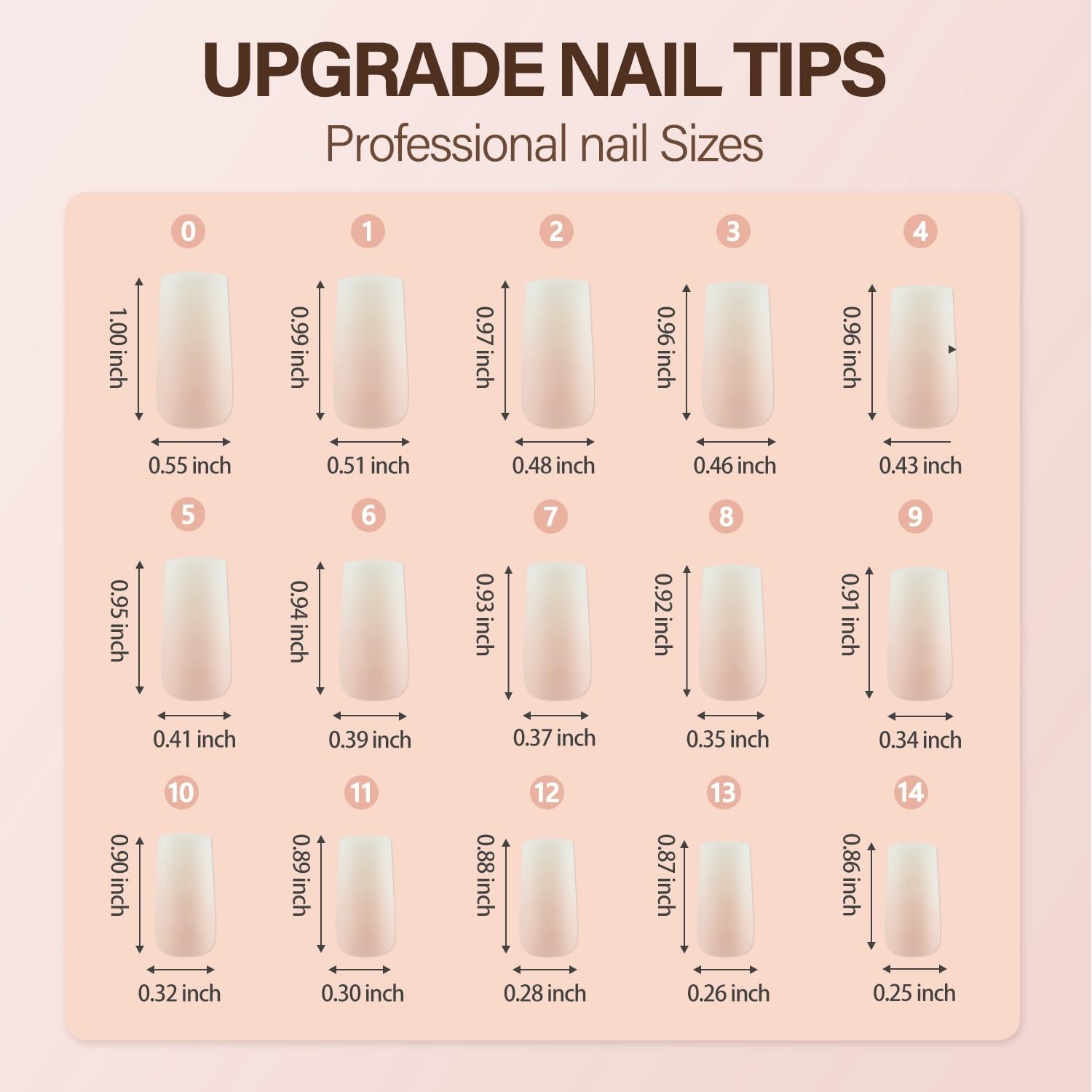 Ombre Gel Nail Tips, 150Pcs Peach Gradient Long Square Press on Nails, Soft G…