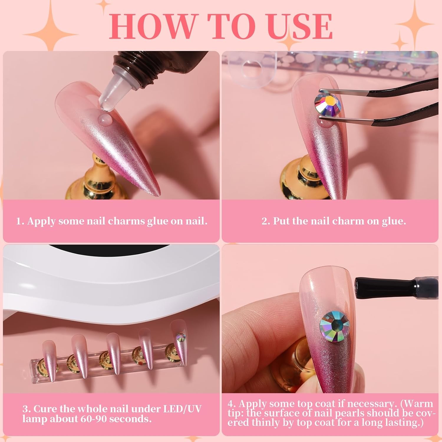 Nail Charms Gems Kit Rhinestones Pearls Bows Flowers 3D Nail Art Decoration Set