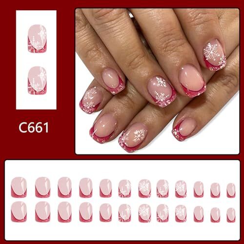 Christmas White Snowflake Press on Nails Short Square Christmas Design 1057