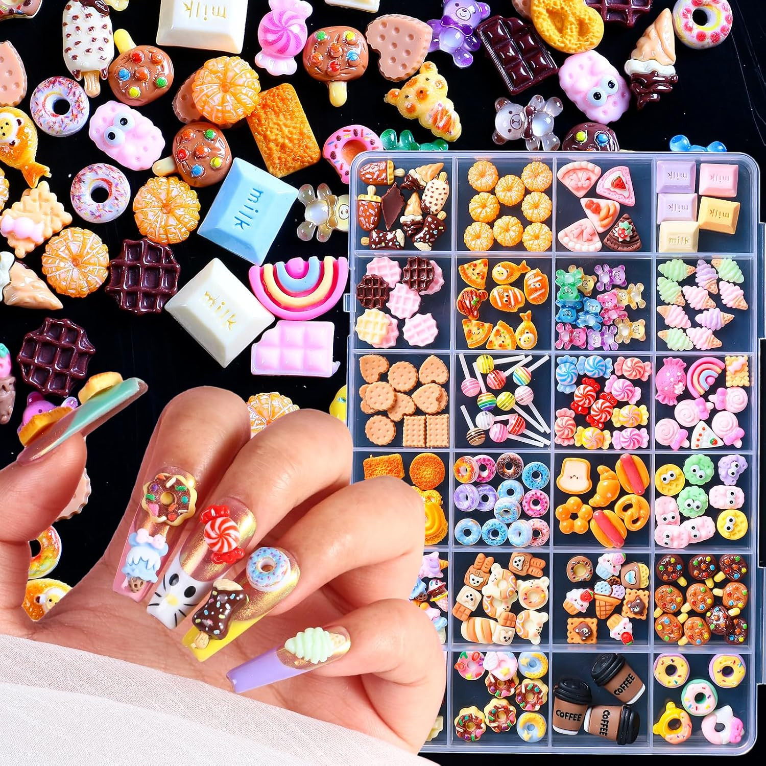 3D Mix Assorted Color Nail Charms Acrylic Multi Cute Nail Art Charms Hollow Cand