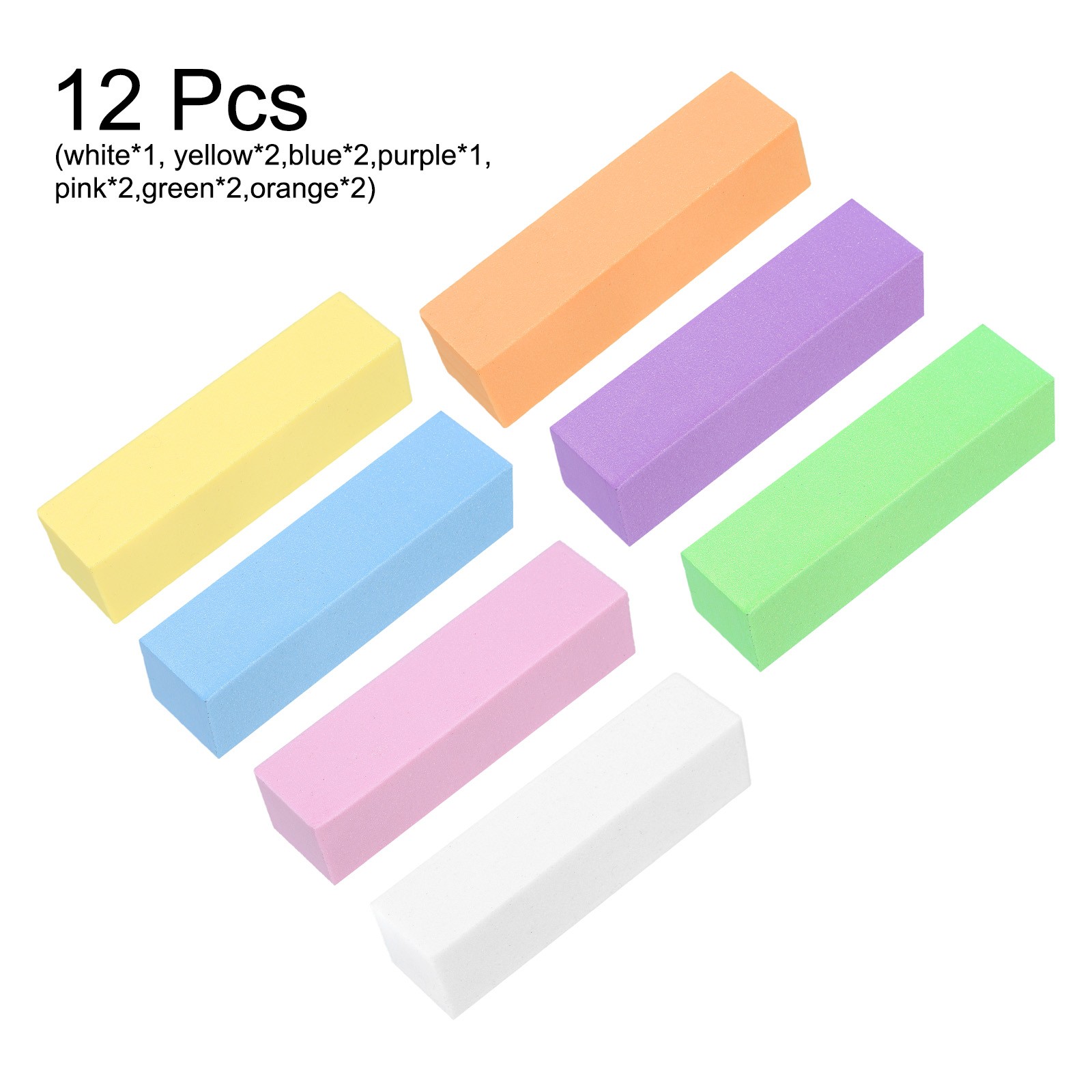 12pcs Nail Buffer Block 120 Grit Nail File for Nail Buffing, Mix Seven Colors