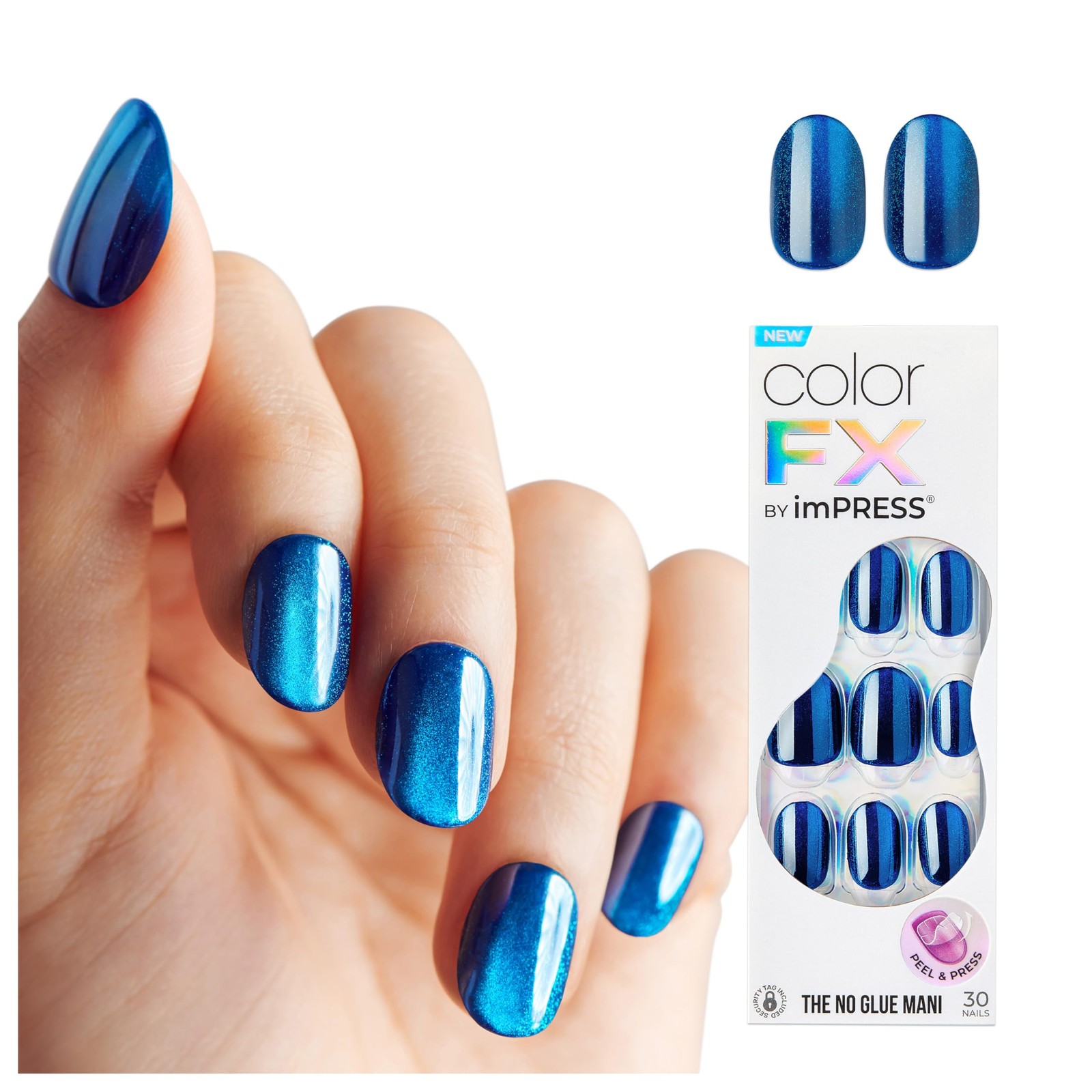 KISS colorFX by Press On Nails , ‘Reconnect’, Solid Blue with Pearlescent Fin…