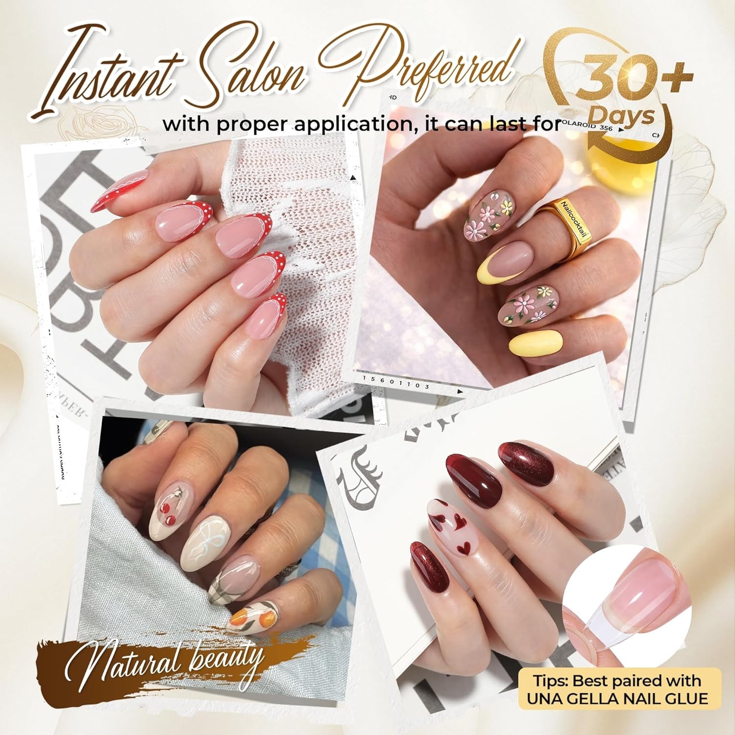 UNA GELLA Oval Fake Nails 504pcs Almond Gel Tips Full Cover Soft Gel 12 Sizes