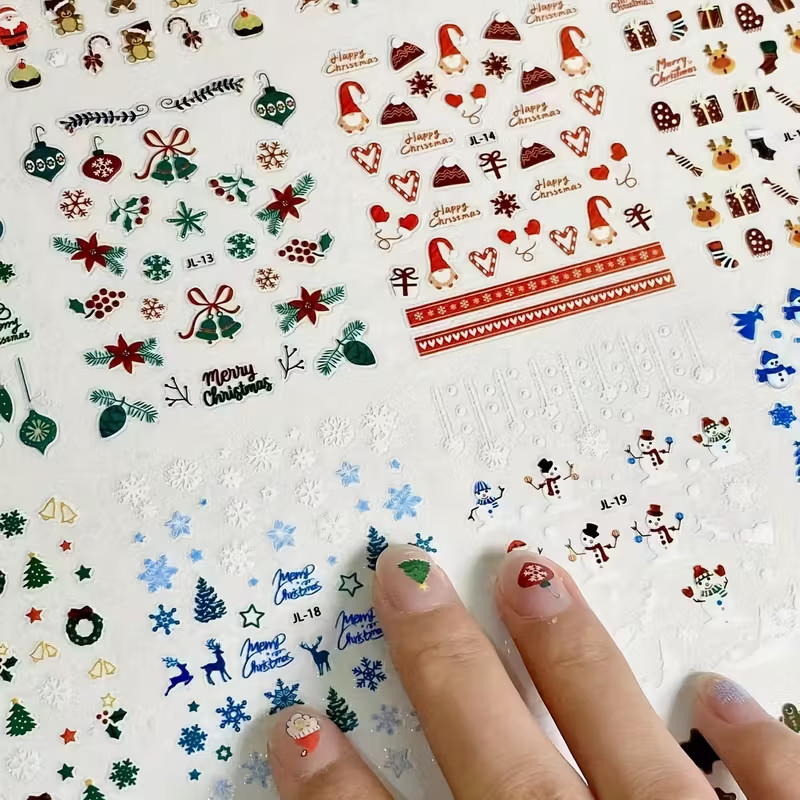 1/4/8/12/20 sheets Christmas Nail Art stamping, 3D sticker, Nail Decals.