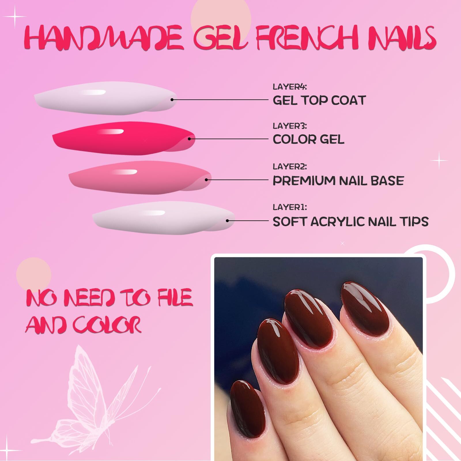 Oval Press on Nails Short Fake Nails 240pcs Burgundy Nails Press on Almond Fa…