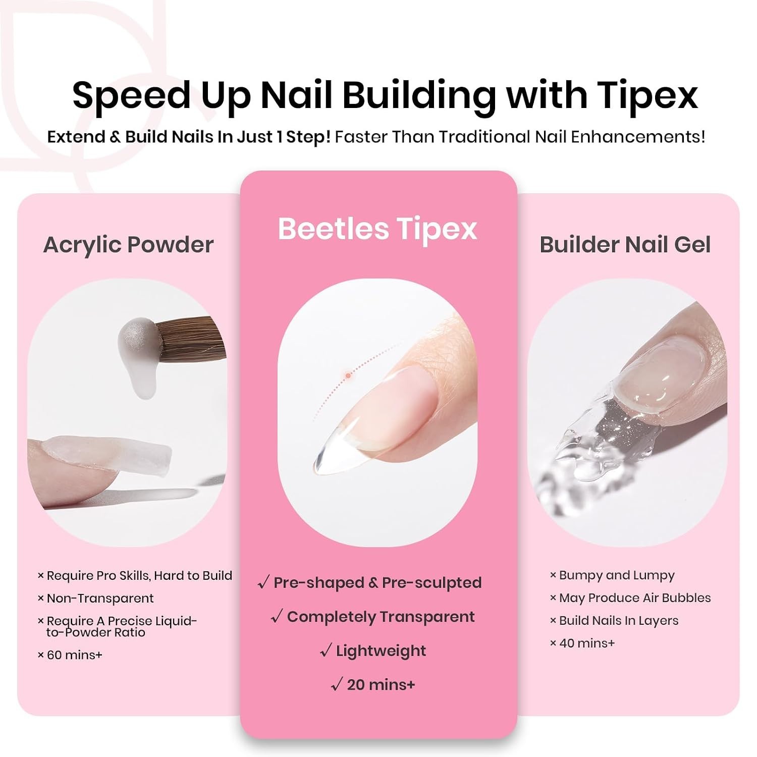 Beetles Tipex Instant Apex Nail Tips Kit, Medium Almond, 224PCS 16 Sizes 00-1…