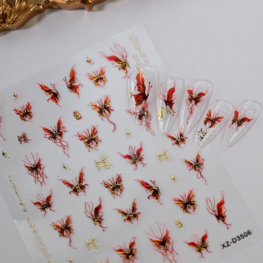 4Pcs Self-Adhesive Nail Art Decals with Butterfly Bow-Knot Floral Designs NH28