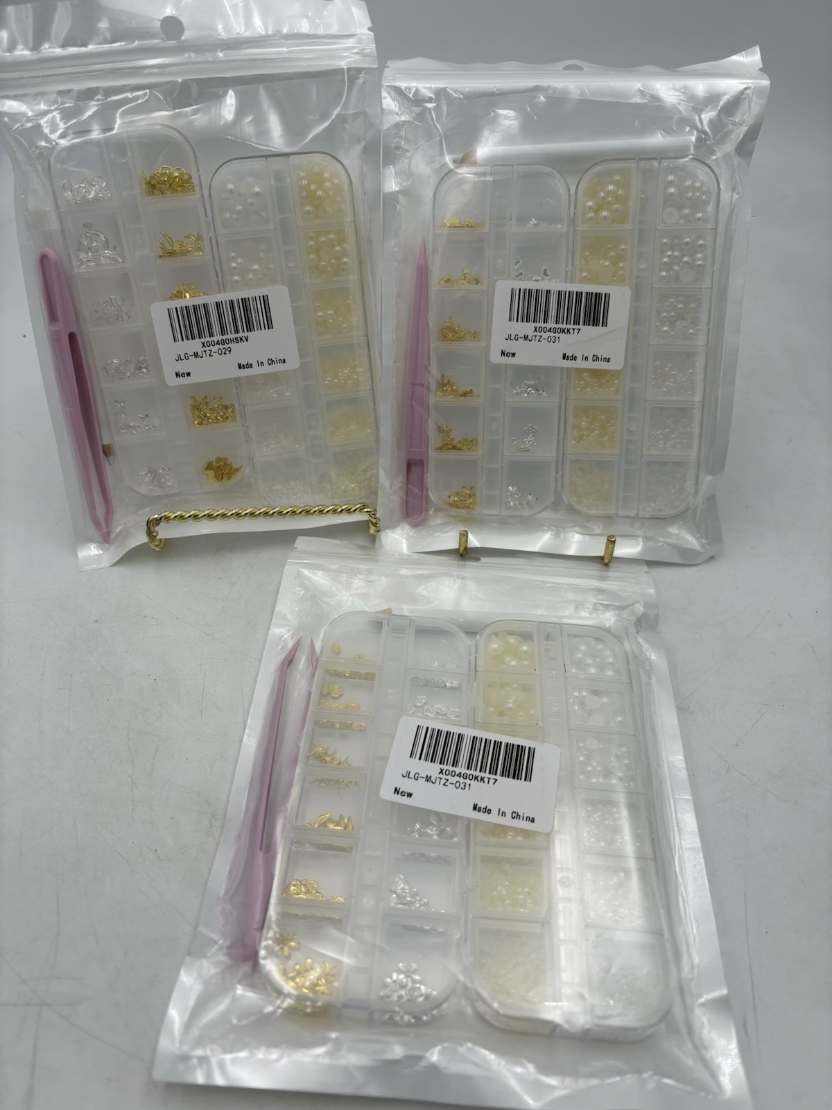 3 Sets See Pics Gold Nail Charms 160Pcs 3D Butterfly, Cherry Heart, Cross, Bow