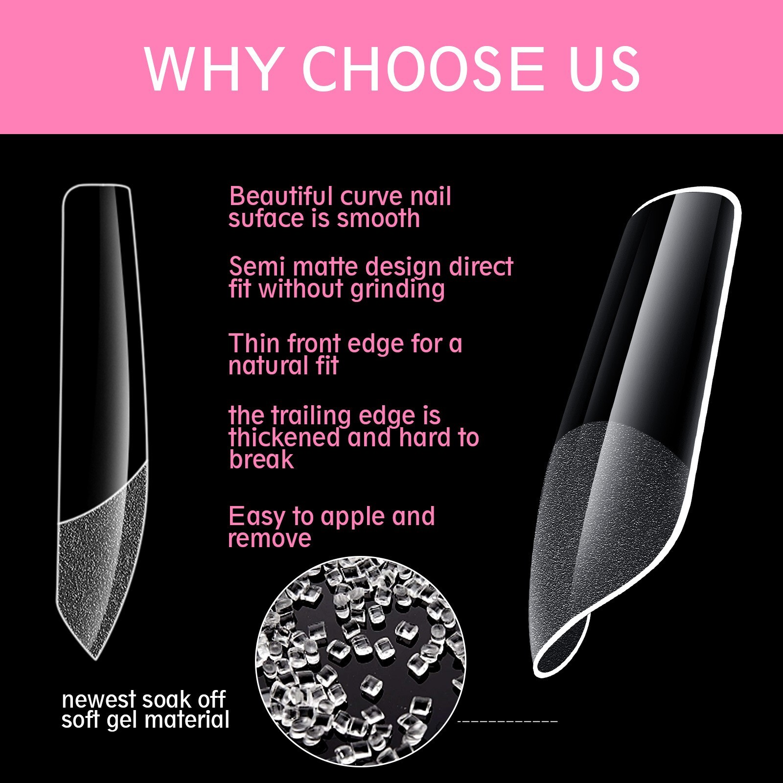 Various Style Soft Gel Tips Clear False Nails French Full Half Cover 550/440/330
