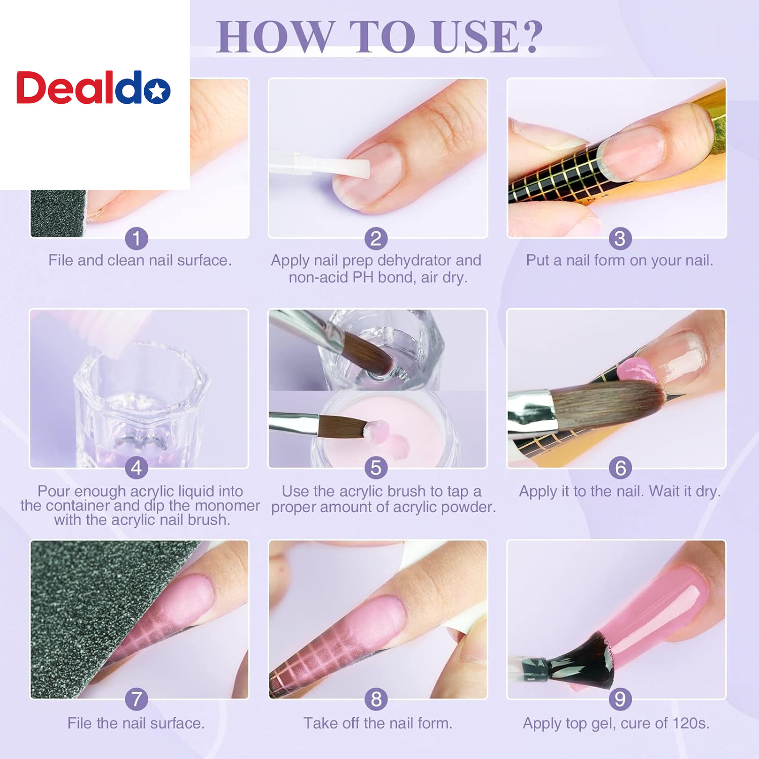 Acrylic Nail Kit for Beginners: 3 Colors Acrylic Powder, 50Ml Acrylic Liquid, #8