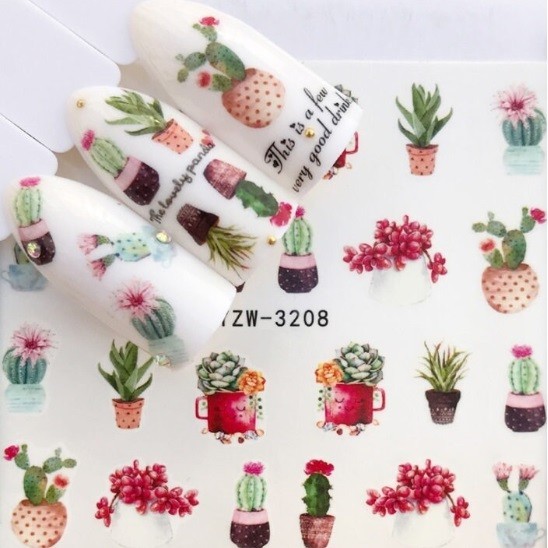 Cactus Nail Art: Succulent Plant Water Decals (Group 1)