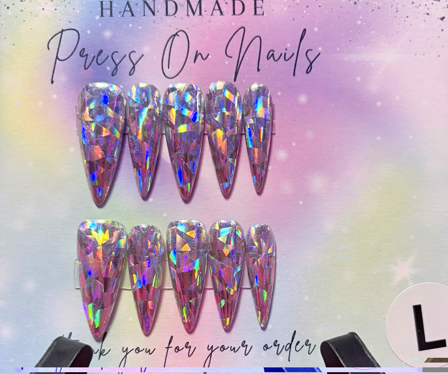Purple/Multicolor Holographic Sparkle Stiletto Press-On Nails, Long Full Cover