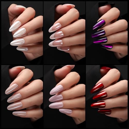 Press On Nails Almond, 6 Colors Cat Eye Press On cat eye/chrome/french tip