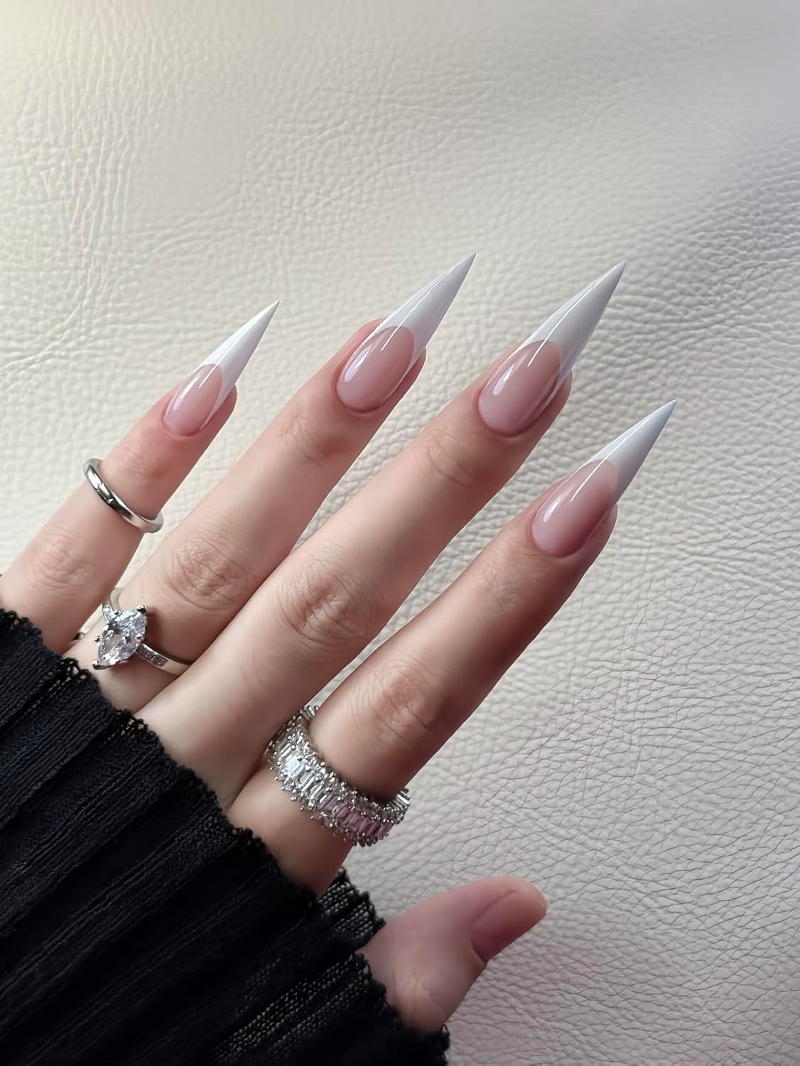 Stiletto Nail Tips, Full Cover Clear ABS False Nails for Acrylic Nails,