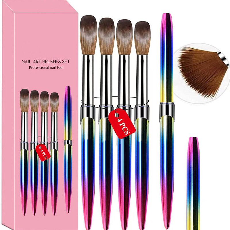 4pcs Kolinsky Nail Art Brush Pen Set for Acrylic Application Manicure E
