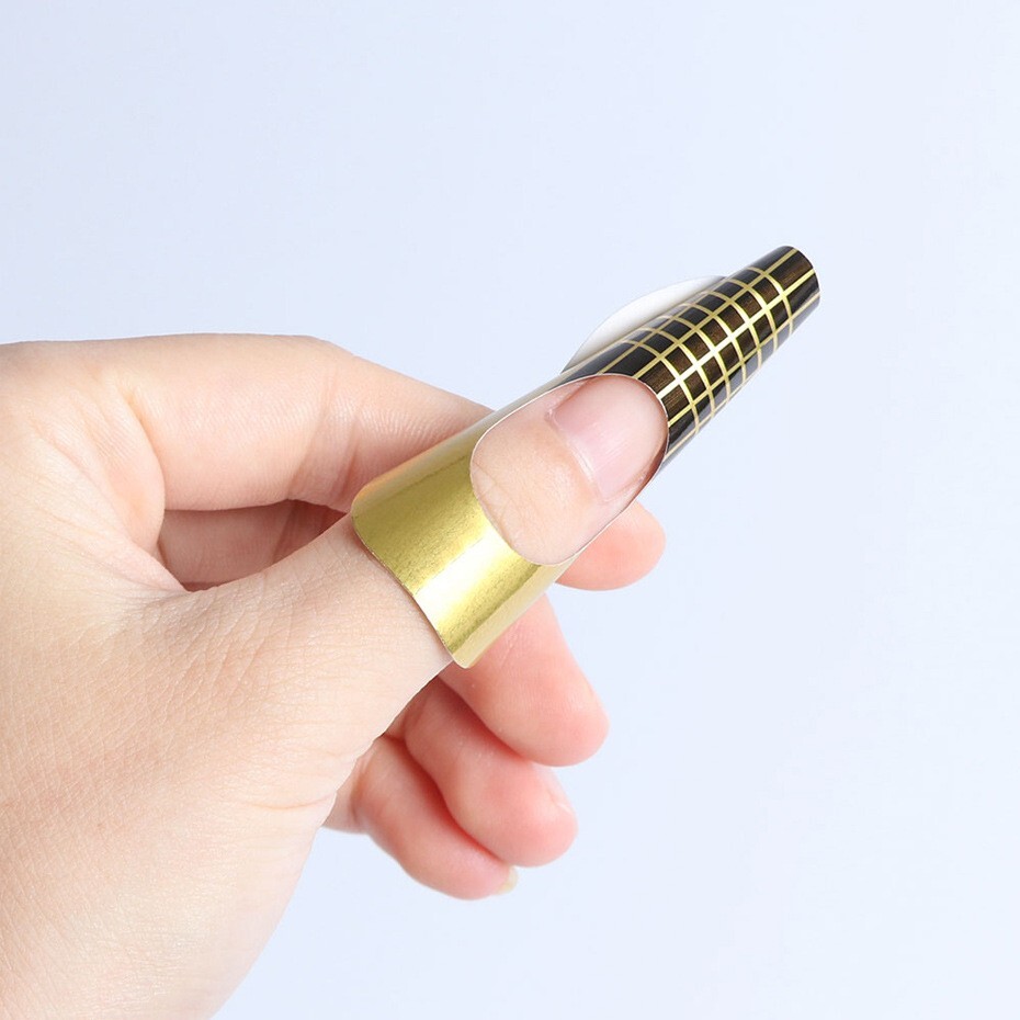 500Pcs Golden Nail Art Tips Extension Forms Guide French DIY Tool Acrylic UV Gel