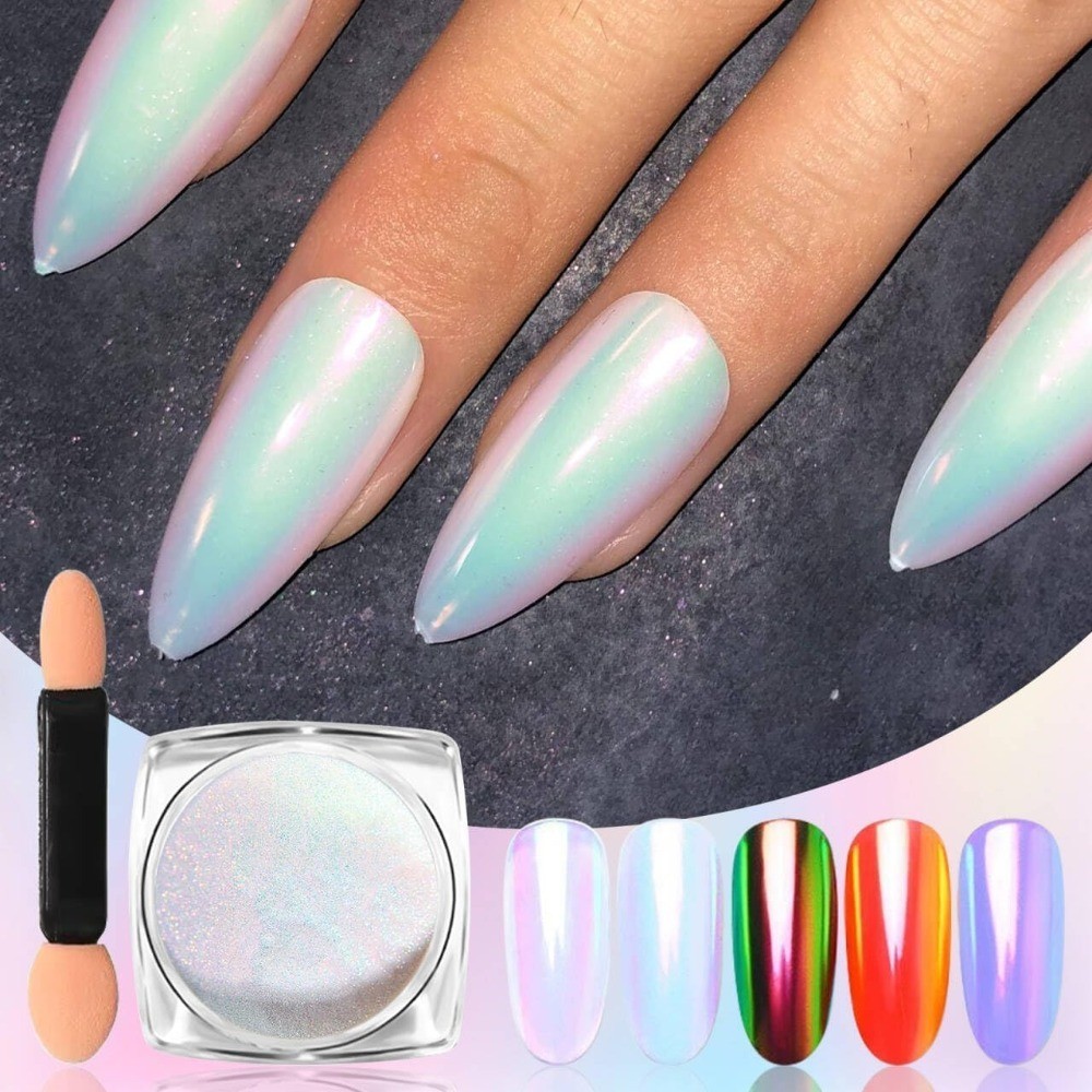 Holographic Nail Glitter Powder Rainbow Neon Chrome Nail Art Flakes Dust