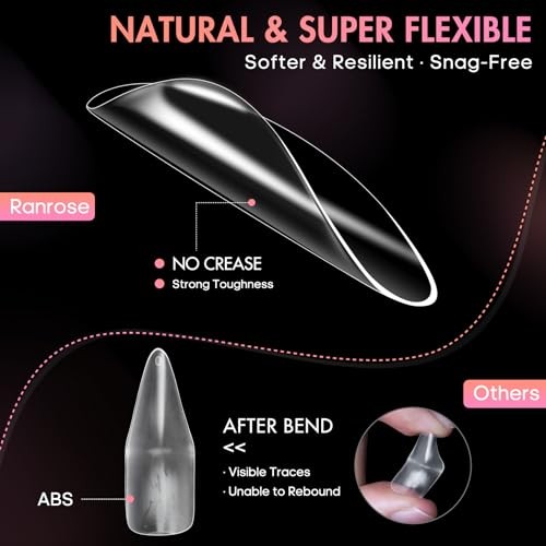 Long Almond Nail Tips 240pcs Stiletto Soft Gel Long Clear Almond Nail Tips