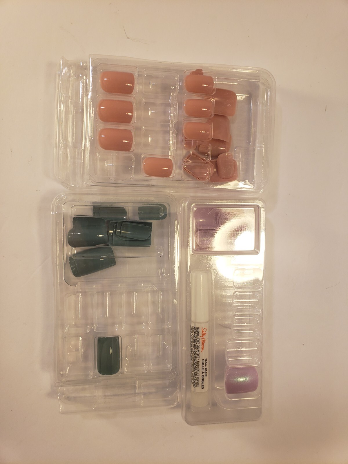 3 Sets Ready To Wear Home Press On Fake Nails Purple Mauve/Pink Green/Blue Diy
